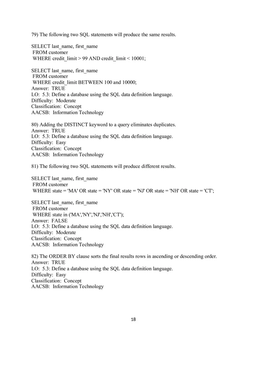 Chapter 5 Introduction to SQL True False - Page 6