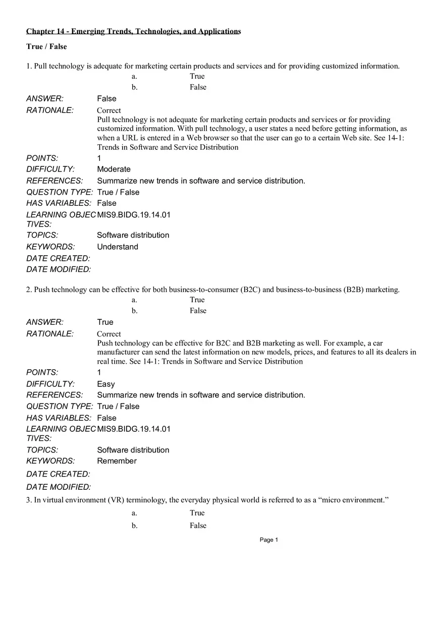 Chapter 14  Emerging Trends, Technologies, and Applications True False - Page 1