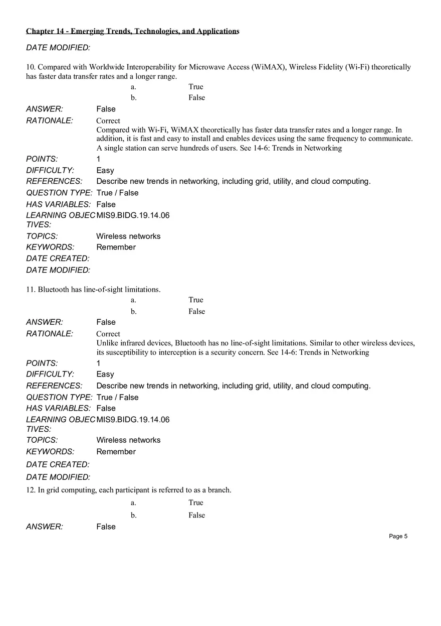 Chapter 14  Emerging Trends, Technologies, and Applications True False - Page 5