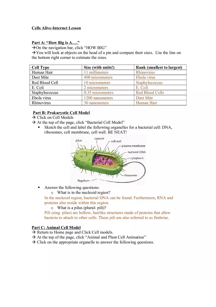 Cells Alive Worksheet - Page 1