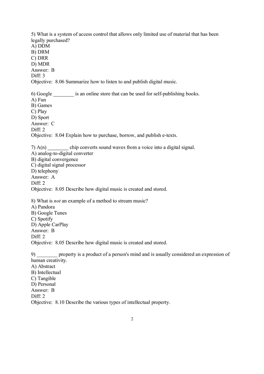 Chapter 8 Managing a Digital Lifestyle Challenges and Ethics Multiple Choice - Page 2
