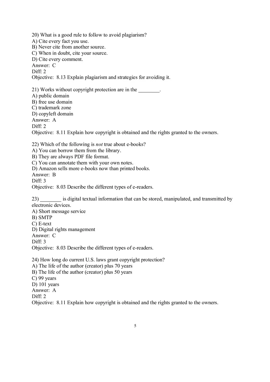 Chapter 8 Managing a Digital Lifestyle Challenges and Ethics Multiple Choice - Page 5