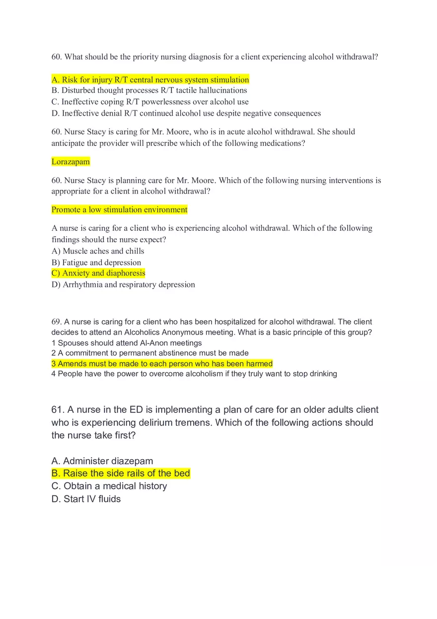 A Nurse is Caring for a Client Who is Experiencing Acute Alcohol with Drawal - Page 1