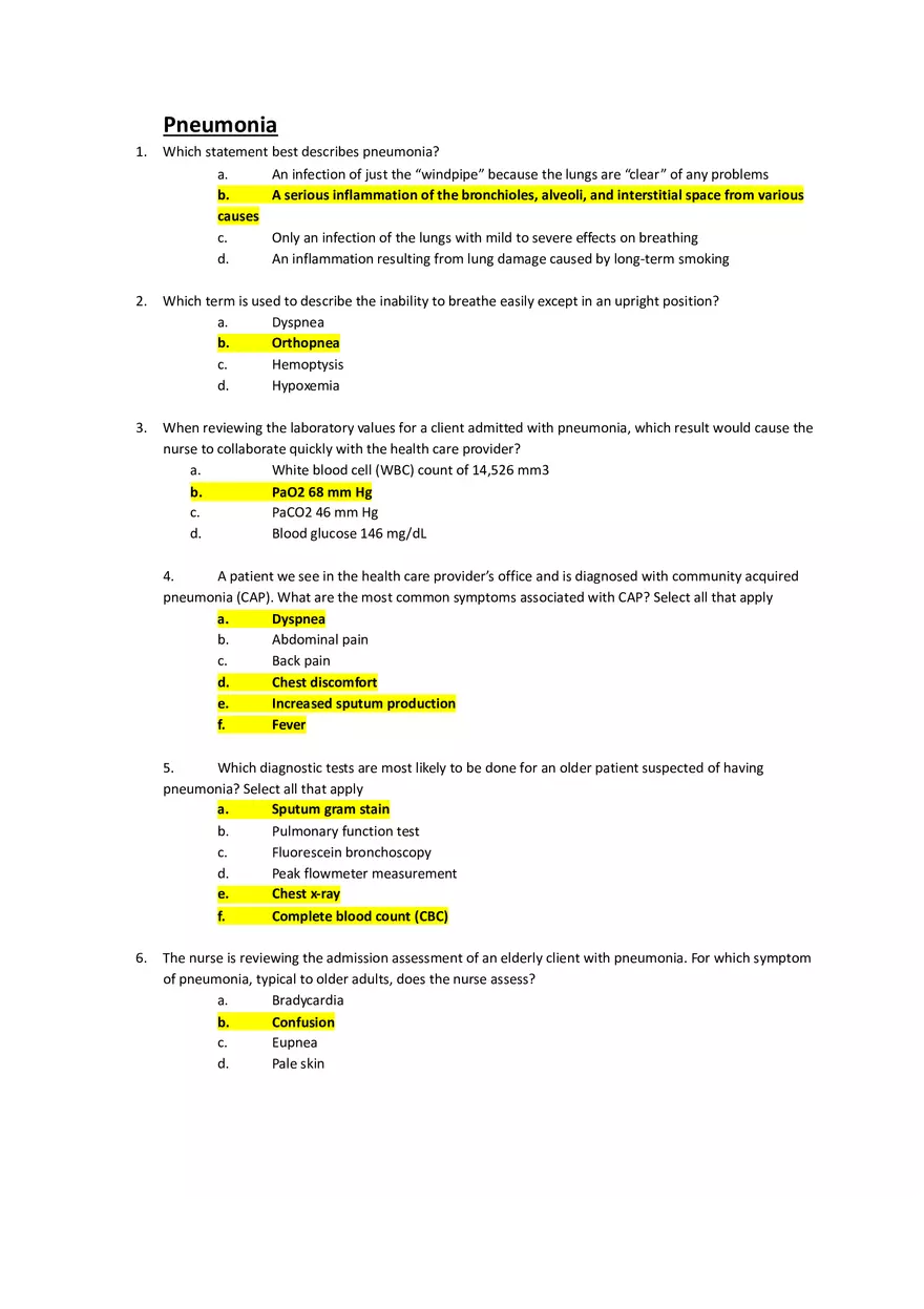 Med Surg Exam Pneumonia - Page 1