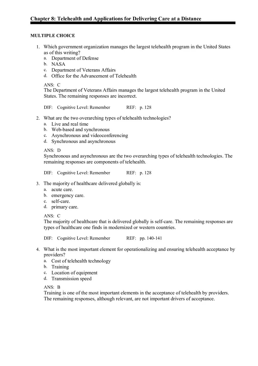 Chapter 8 Telehealth and Applications for Delivering Care at a Distance - Page 1