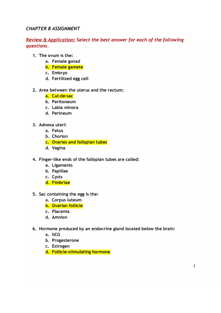 Medical Terminology Chapter 8 Assignment - Page 1