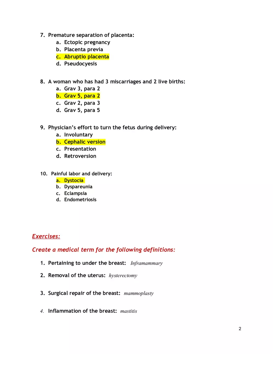 Medical Terminology Chapter 8 Assignment - Page 2