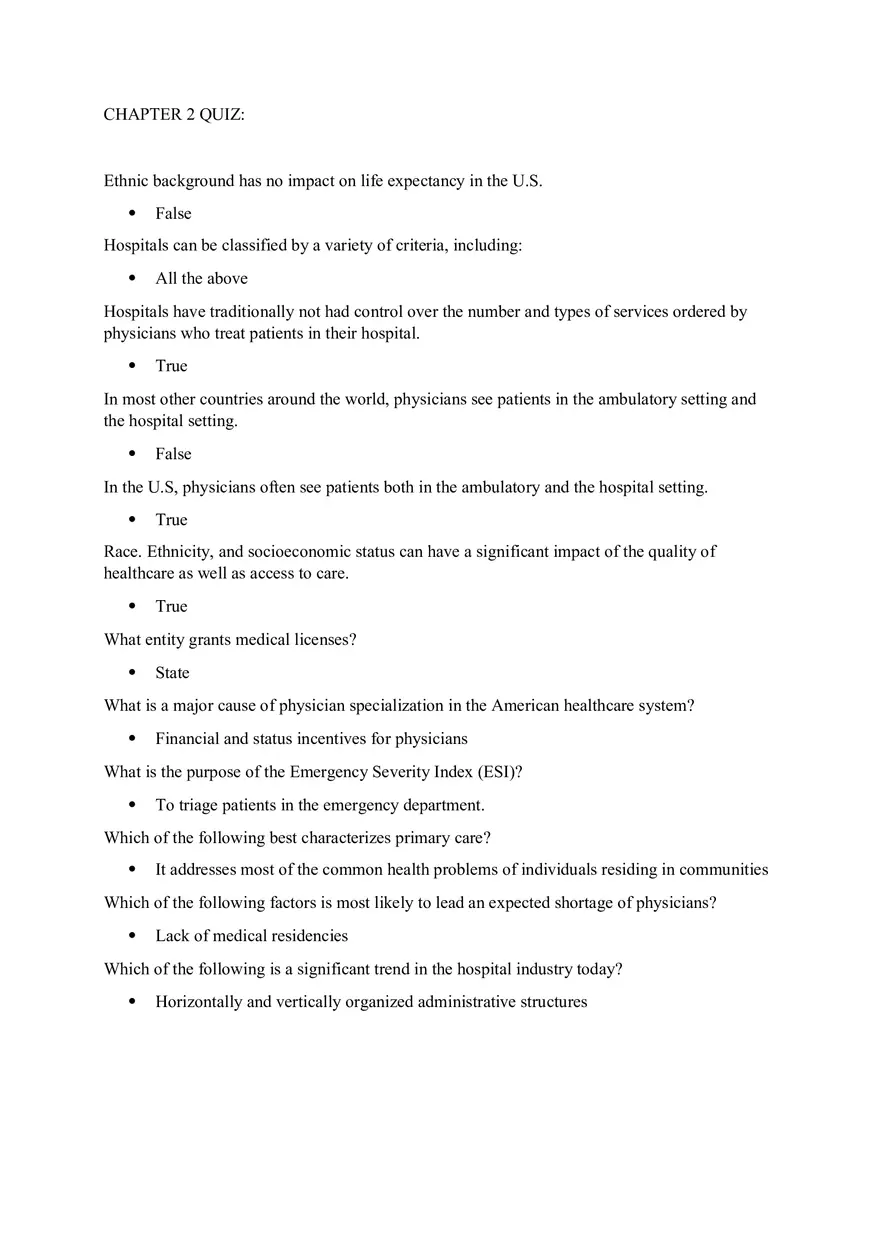 Healthcare Chapter 2 Quiz - Page 1