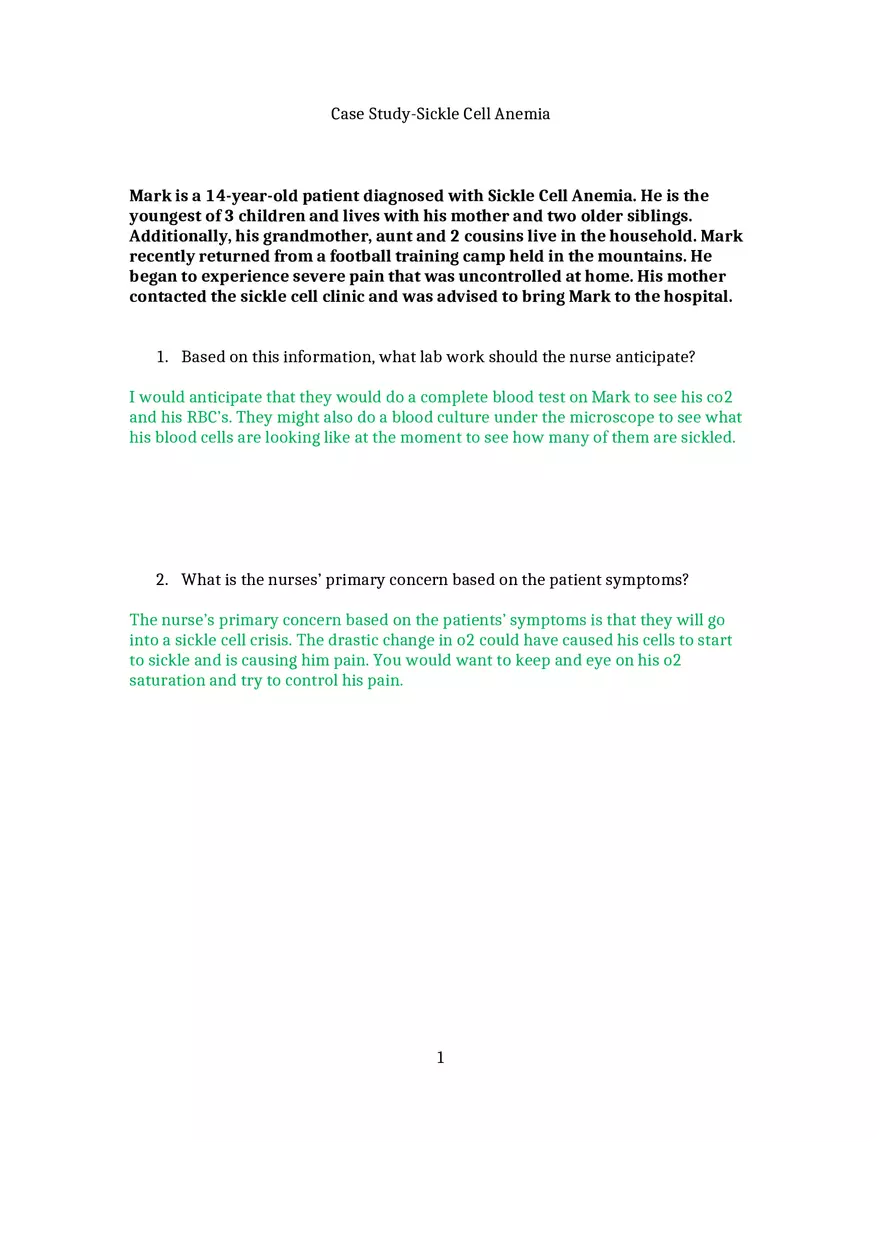 Case Study - Sickle Cell Anemia - Page 1