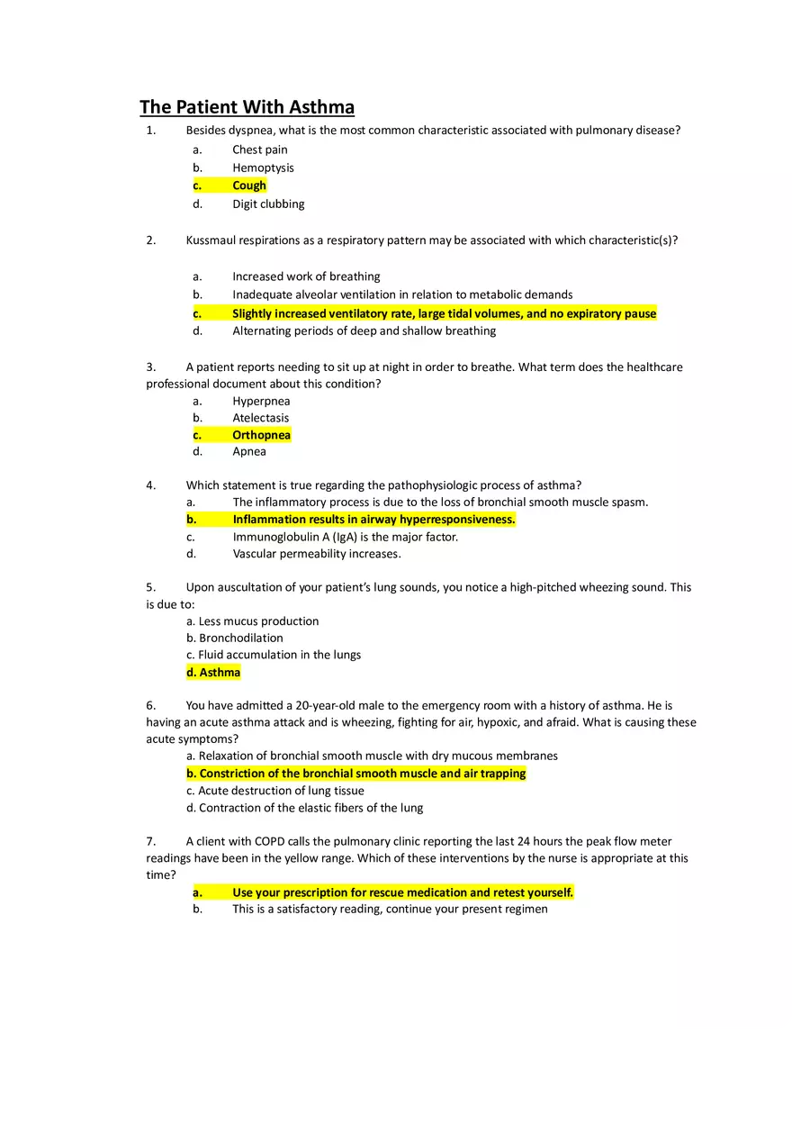 Med Surg Exam The Patient With Asthma - Page 1