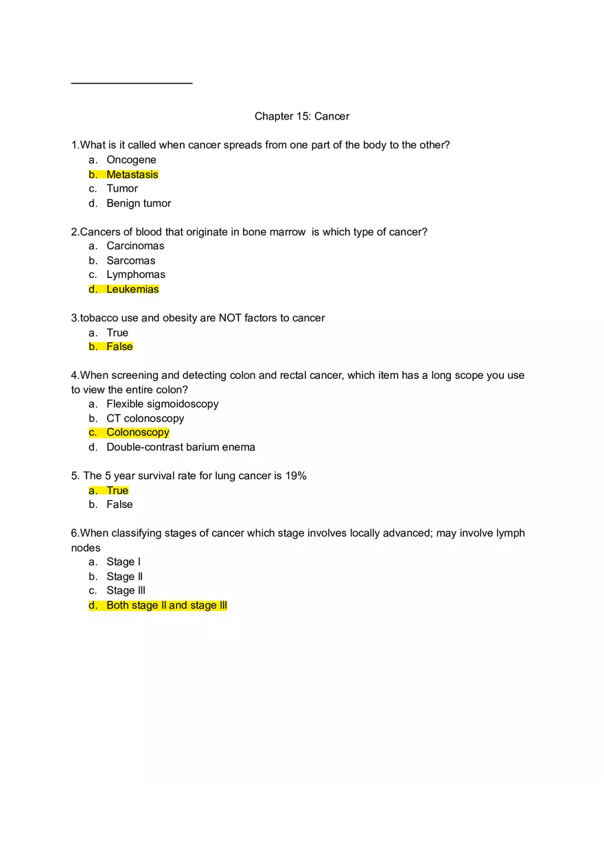 Chapter 15 Cancer Questions - Page 1