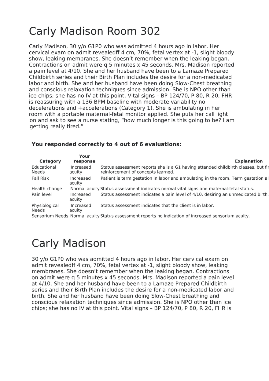 Maternal Newborn Scenarios Carly Madison - Page 1