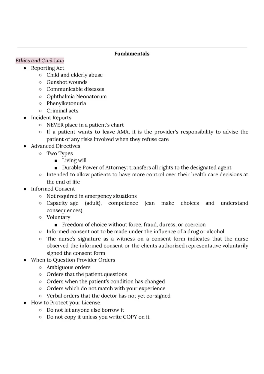 ATI Exam Study Guide Fundamentals - Page 1