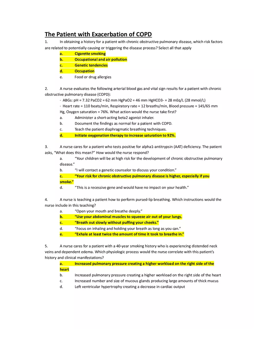 Med Surg Exam The Patient with Exacerbation of COPD - Page 1