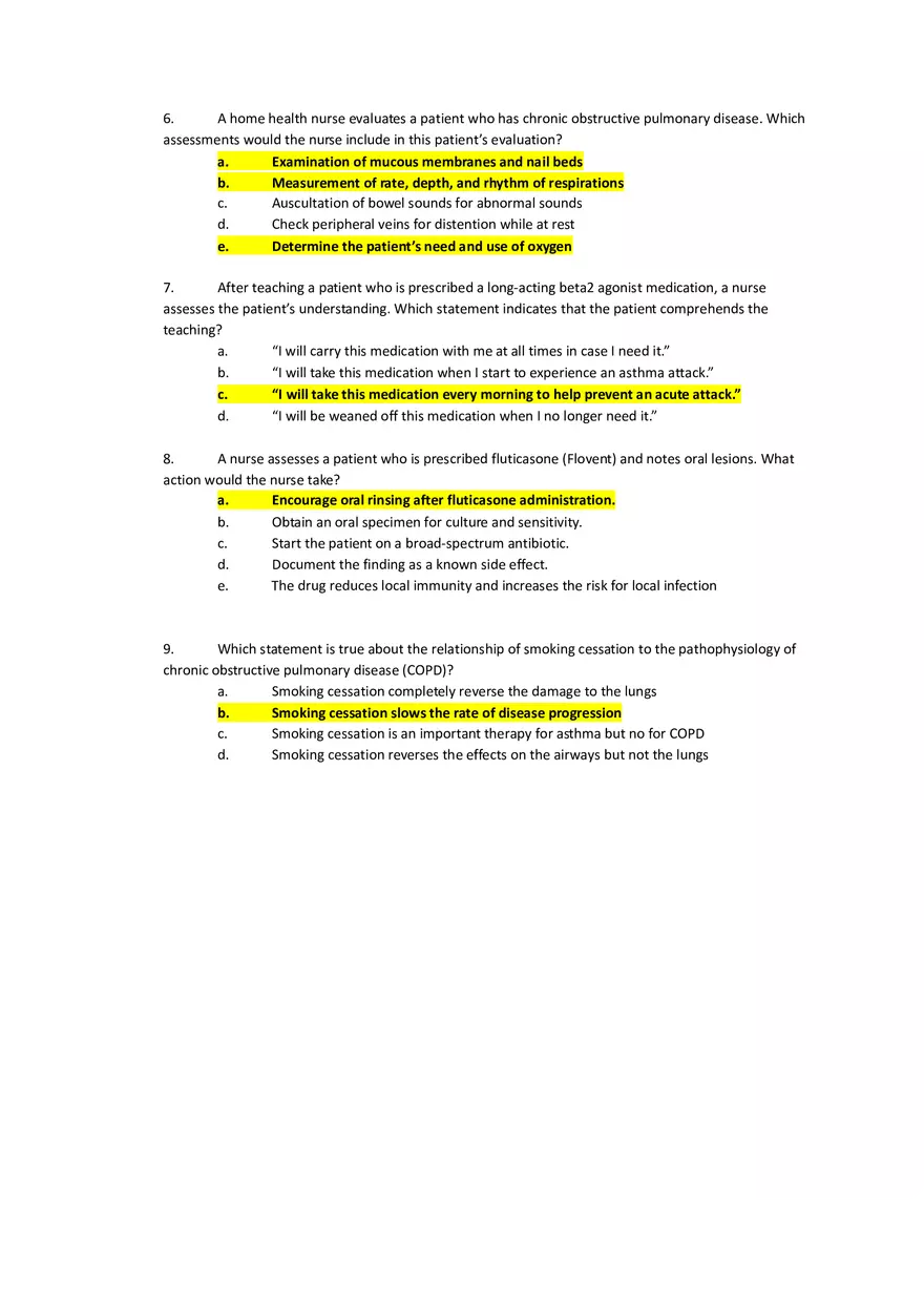 Med Surg Exam The Patient with Exacerbation of COPD - Page 2