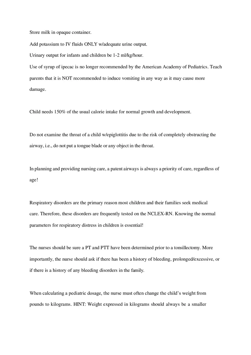 HESI Pediatrics Exam Hints - Page 8
