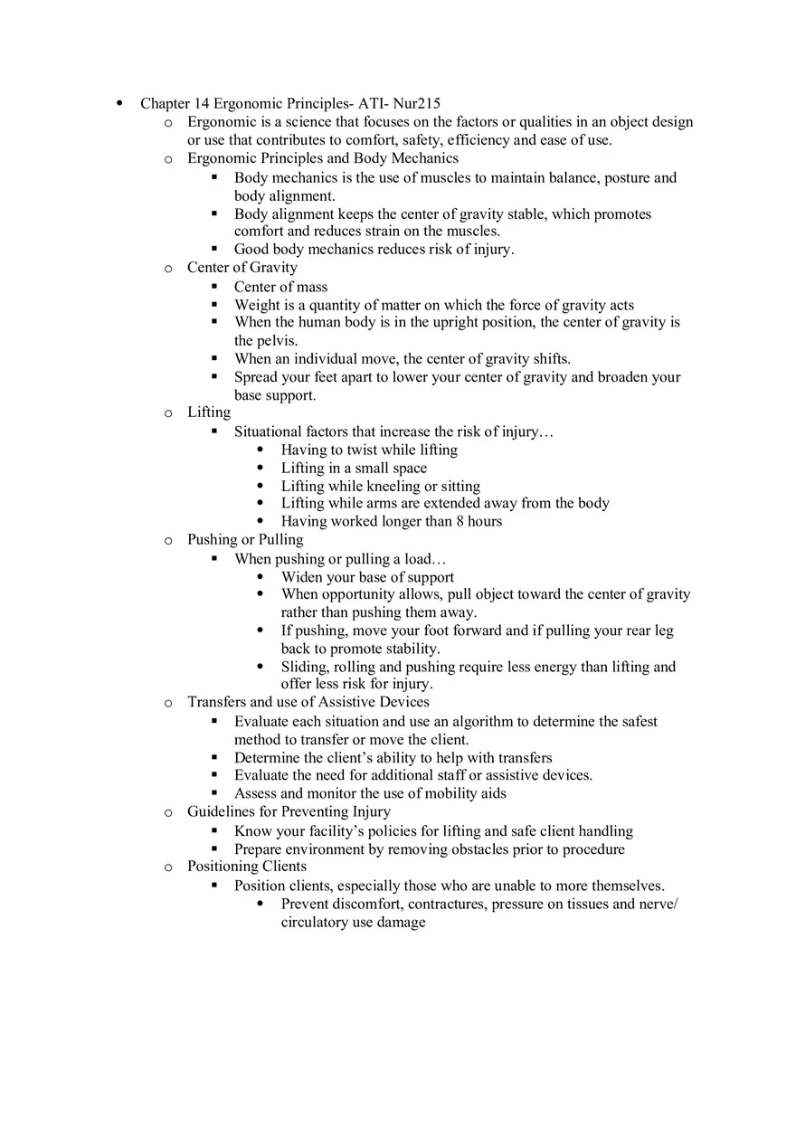 Chapter 14 Ergonomic Principles ATI - Page 1