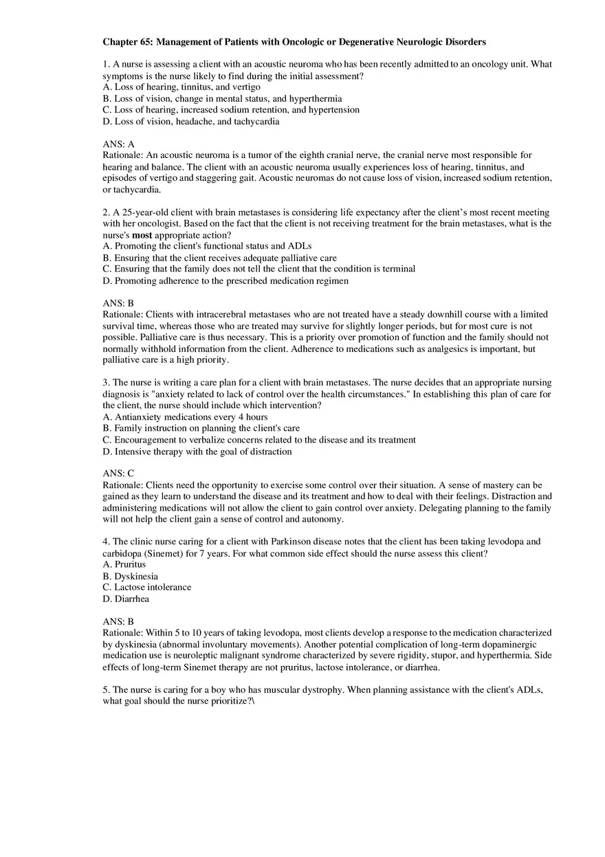Chapter 65 Management of Patients with Oncologic or Degenerative Neurologic Disorders - Page 1