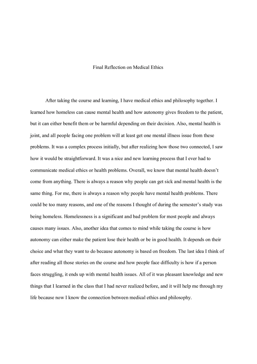 Final Reflection on Medical Ethics - Page 1