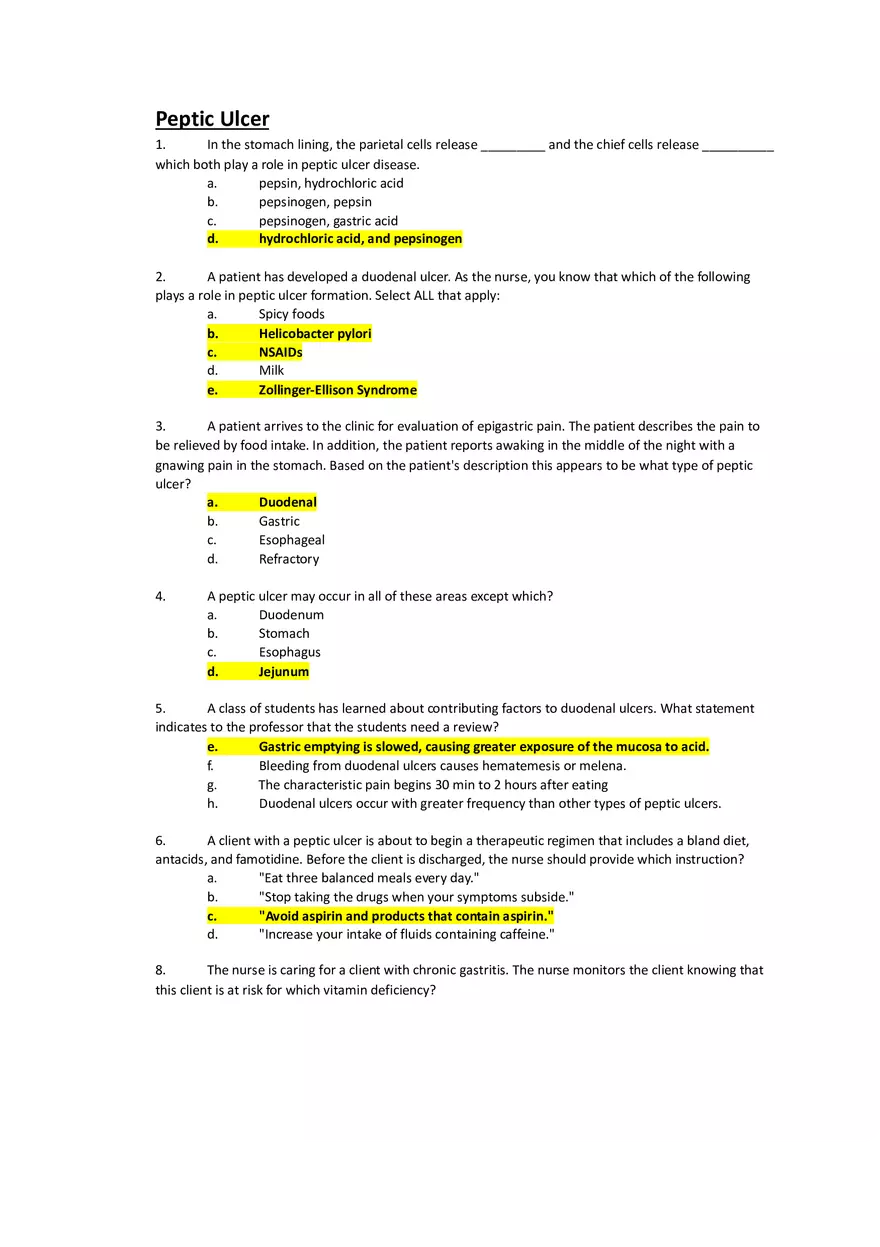 Med Surg Exam Peptic Ulcer - Page 1