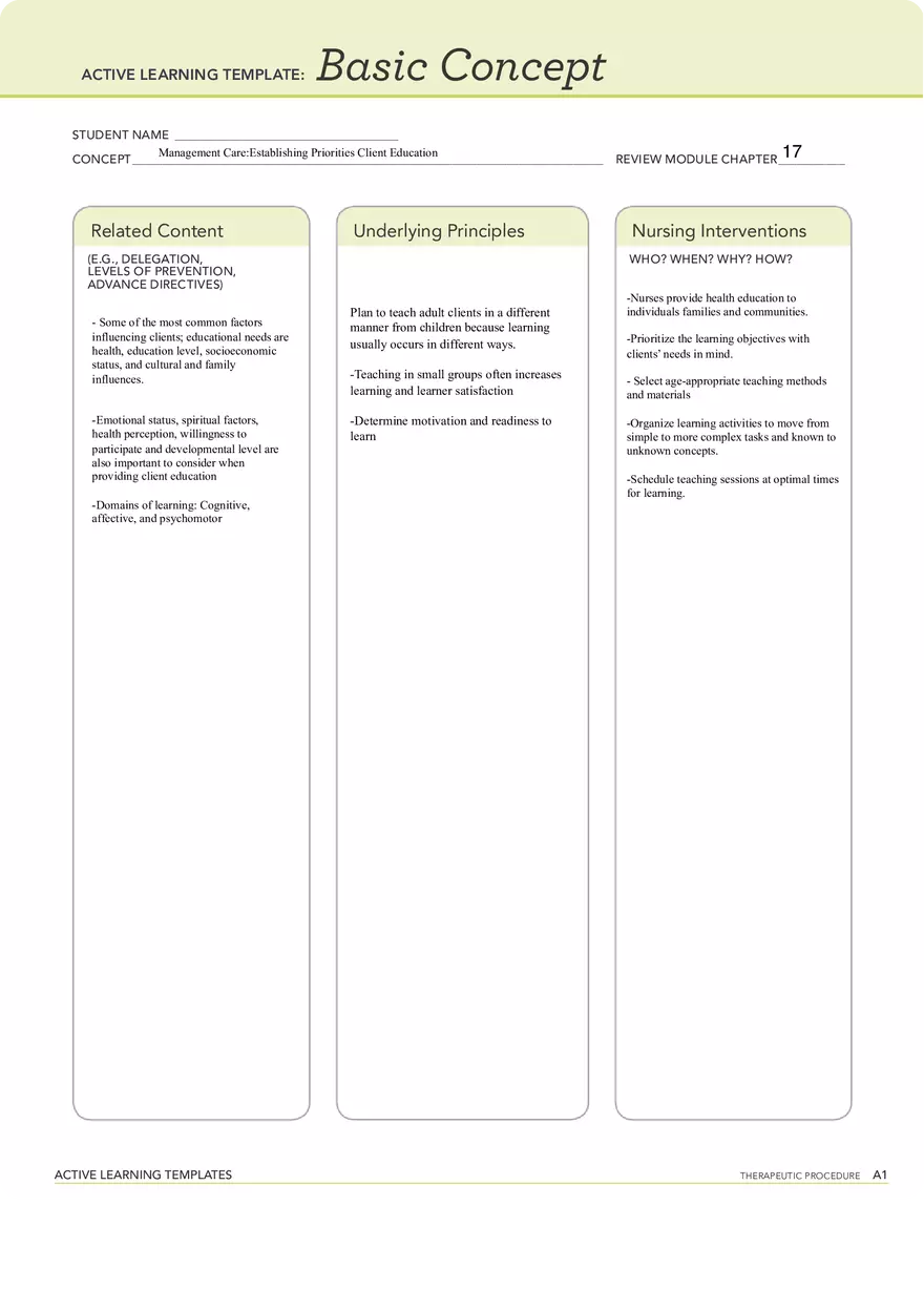 Management Care Establishing Priorities Client Education - Page 1