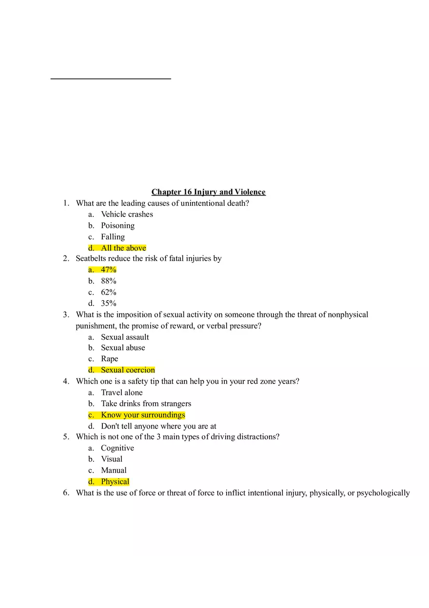 Chapter 16 Injury and Violence Questions - Page 1
