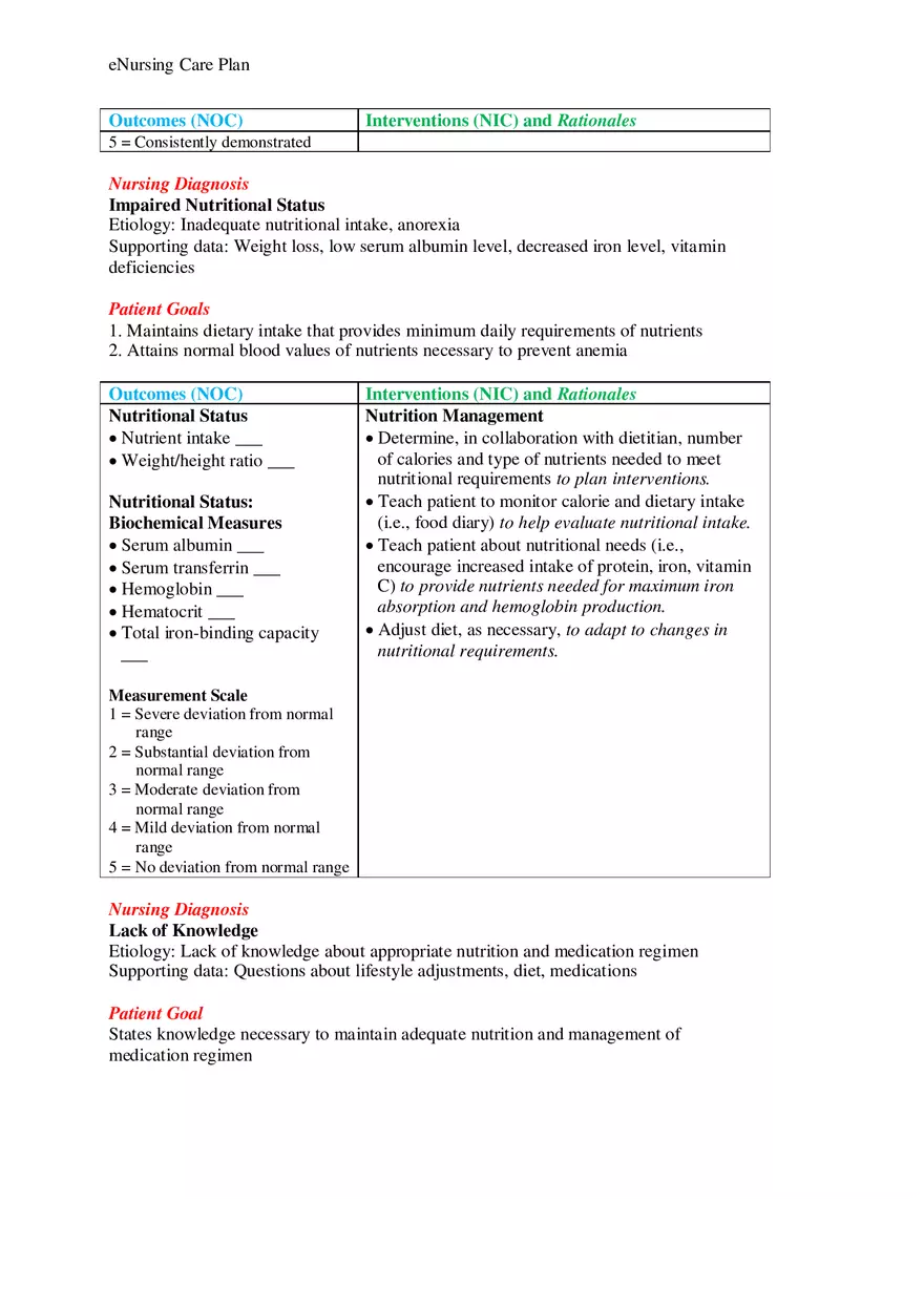 Nursing Care Plan Patient with Anemia - Page 2