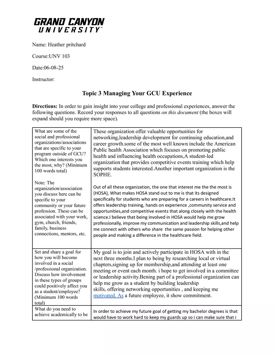 Topic 3 Managing Your GCU Experience - Page 1