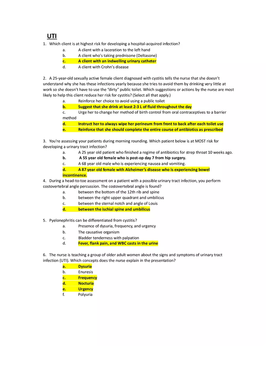 Med Surg Exam UTI - Page 1