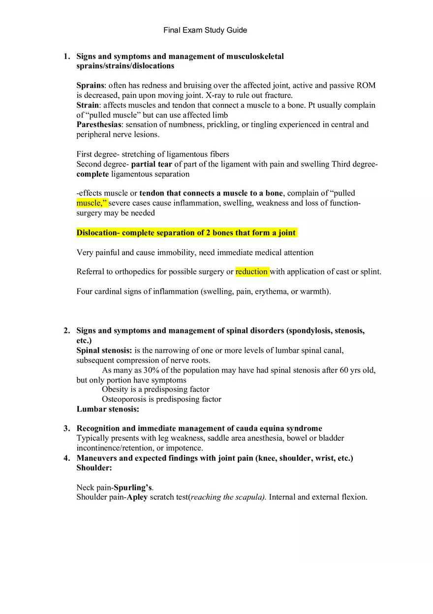 Nursing Final Exam Study Guide - Page 1