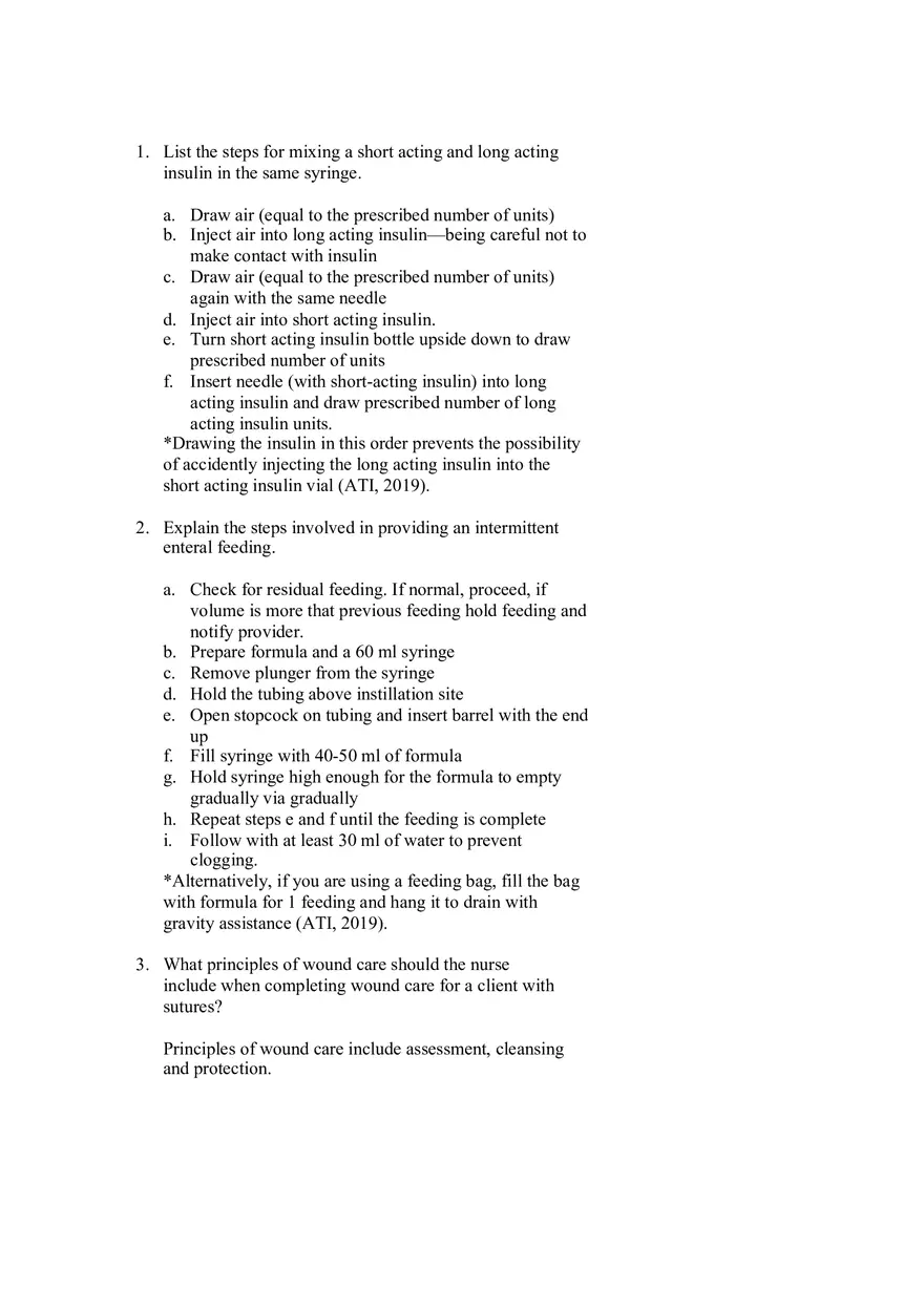 List the Steps for Mixing a Short Acting and Long Acting Insulin in the Same Syringe - Page 1
