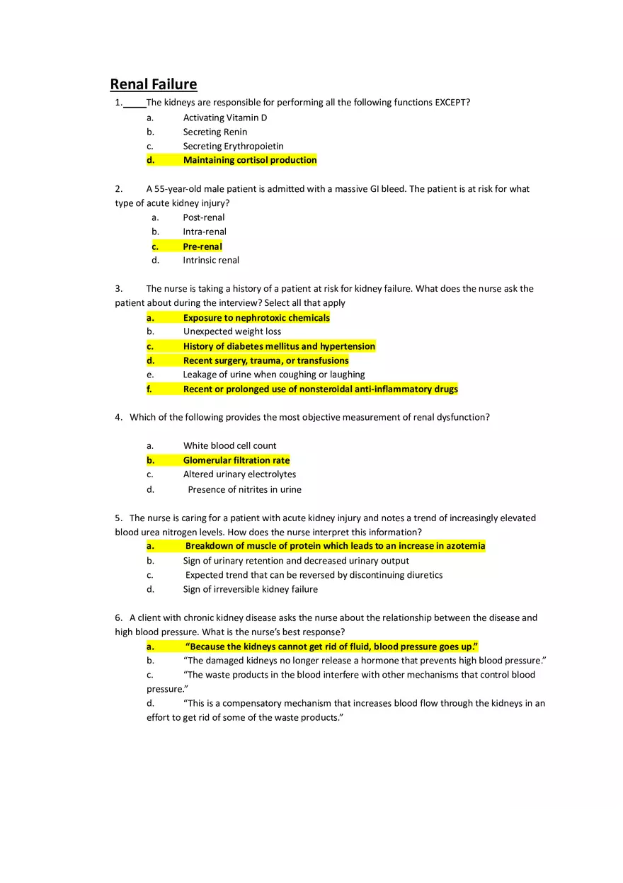 Med Surg Exam Renal Failure - Page 1