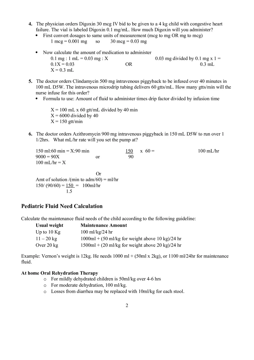 Pediatric Medication and Fluid Calculations - Page 2