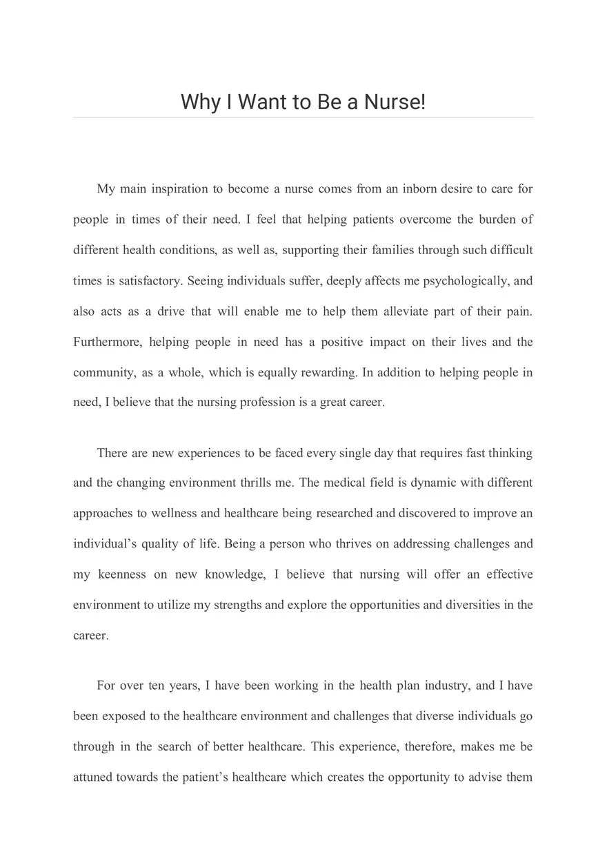 Why I Want to Be a Nurse - Page 1