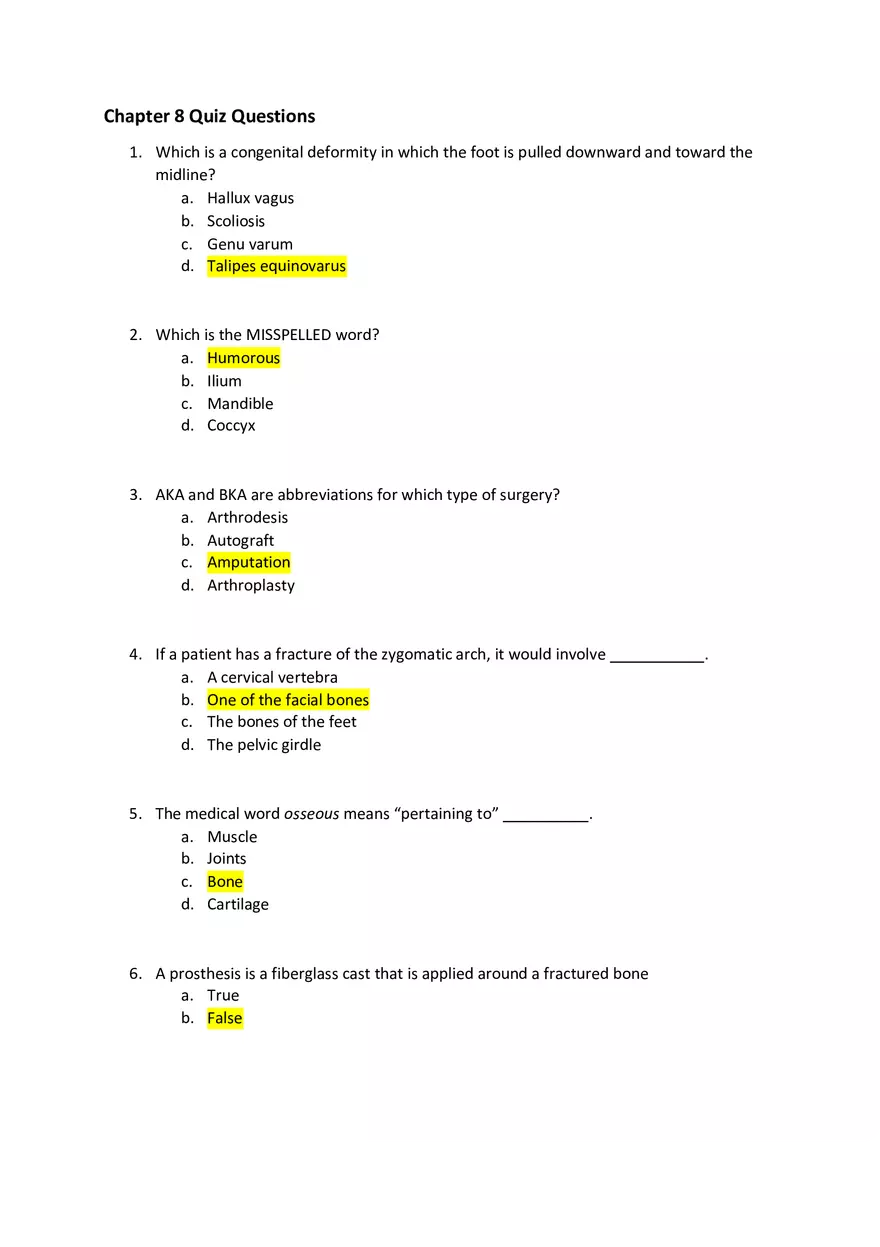 Med Term Chapter 8 Quiz Questions - Page 1