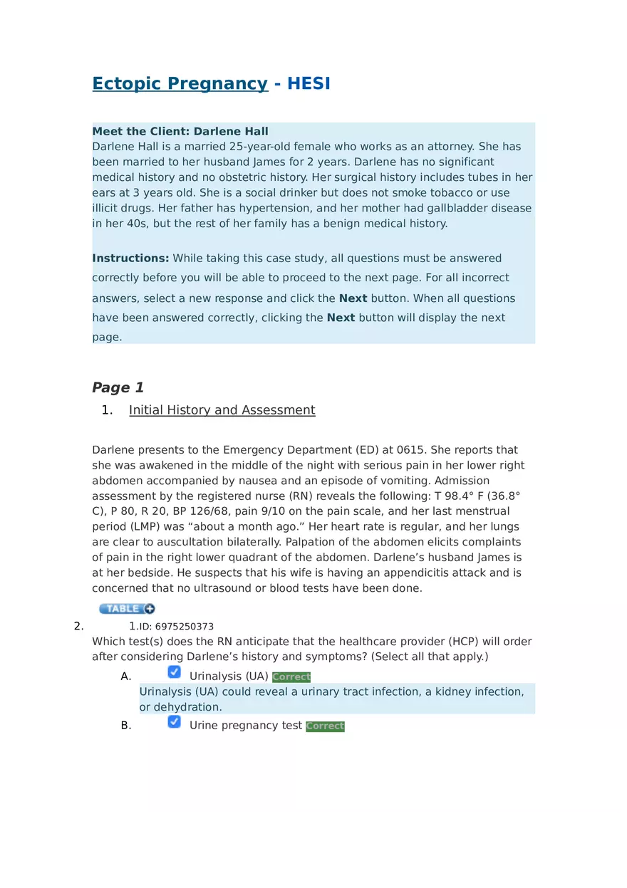 Ectopic Pregnancy HESI Case Study - Page 1