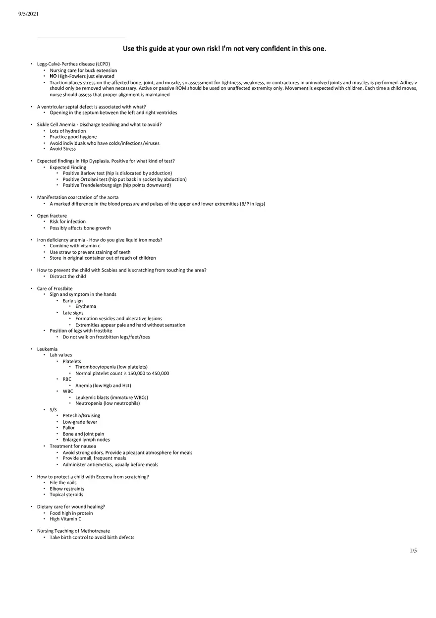 Pediatric Study Guide Quiz 2 - Page 1