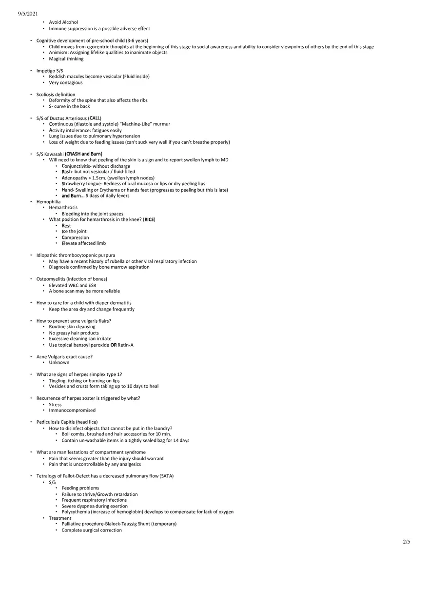 Pediatric Study Guide Quiz 2 - Page 2