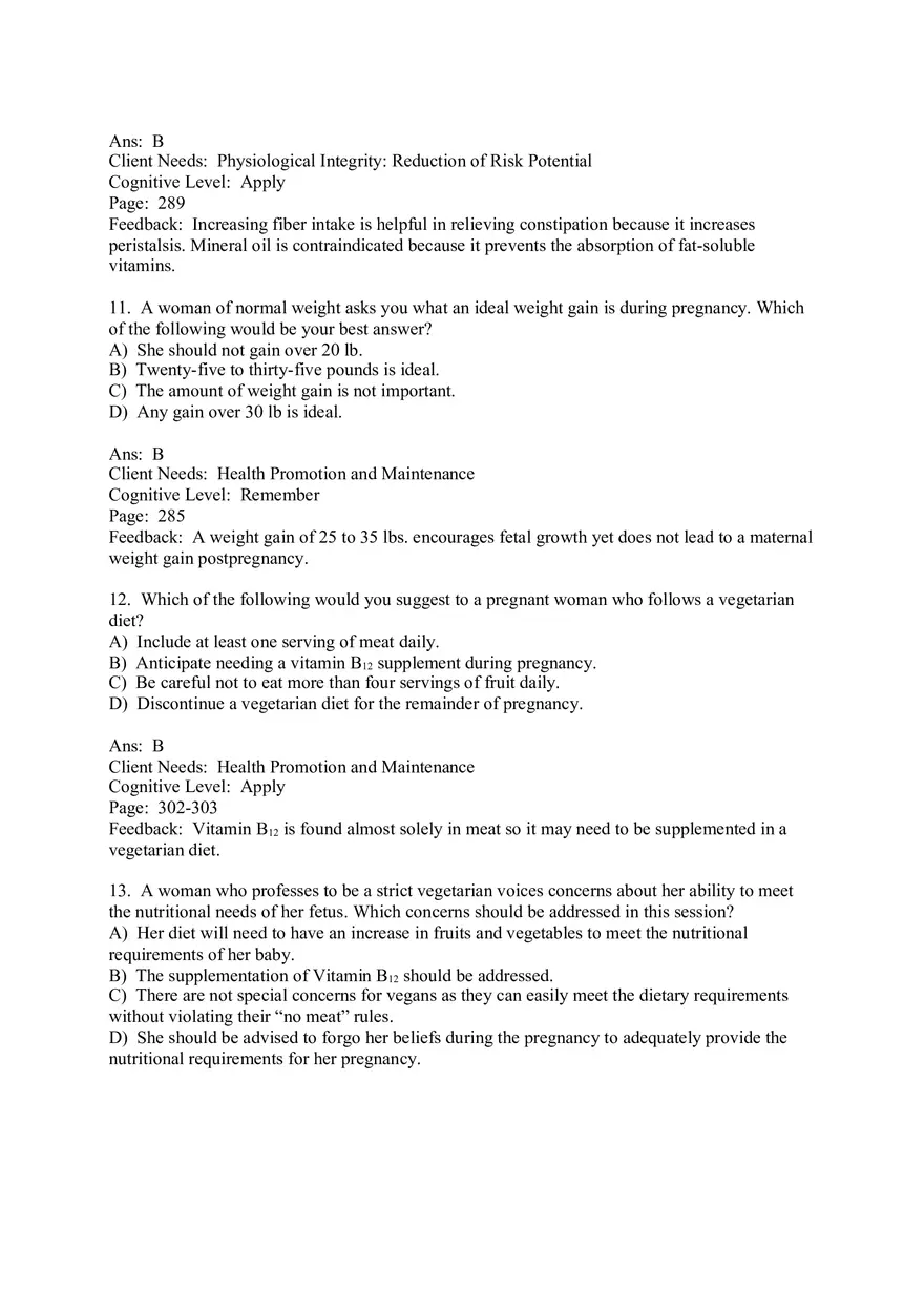 The Nursing Role in Promoting Nutritional Health During Pregnancy Multiple Choice - Page 7