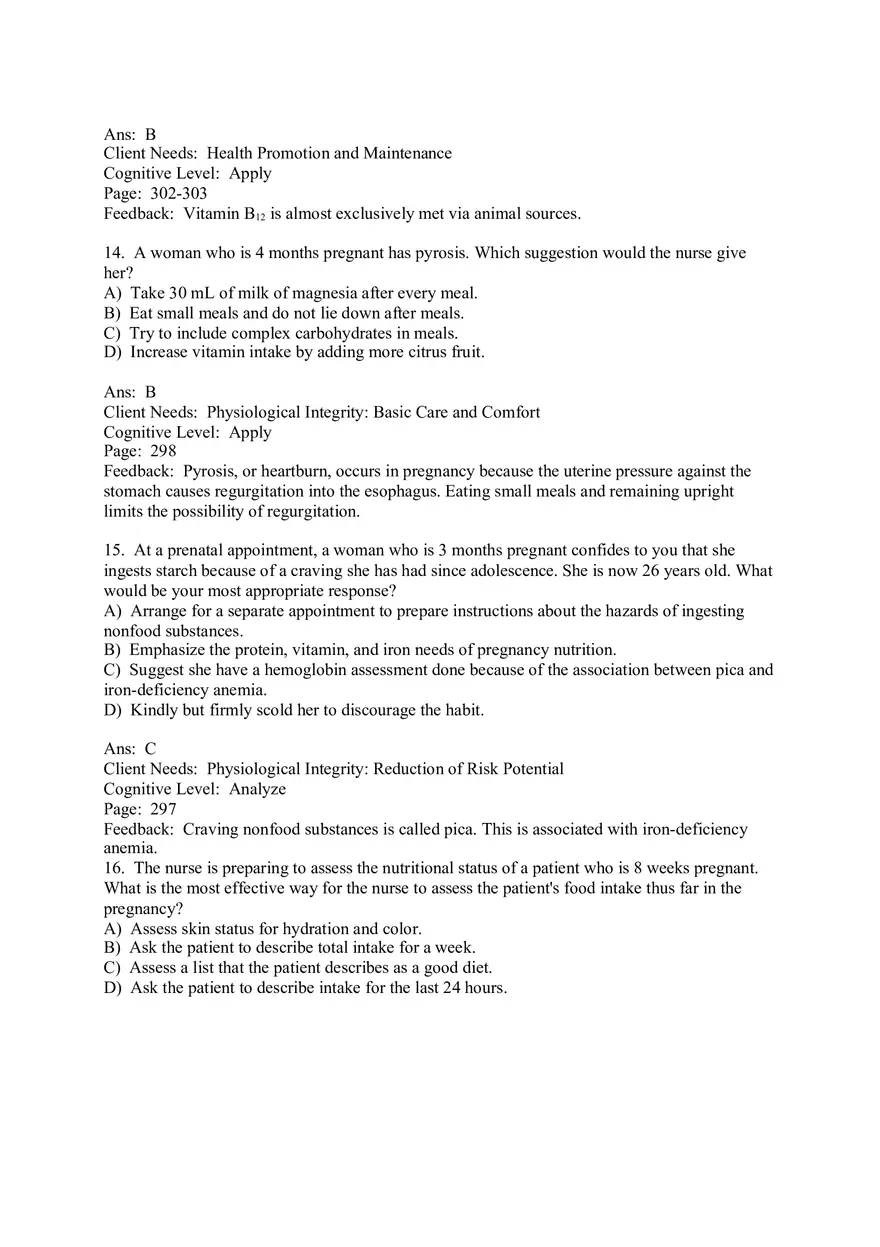 The Nursing Role in Promoting Nutritional Health During Pregnancy Multiple Choice - Page 8