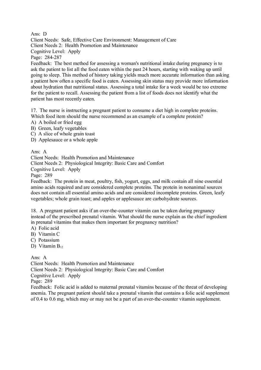 The Nursing Role in Promoting Nutritional Health During Pregnancy Multiple Choice - Page 9