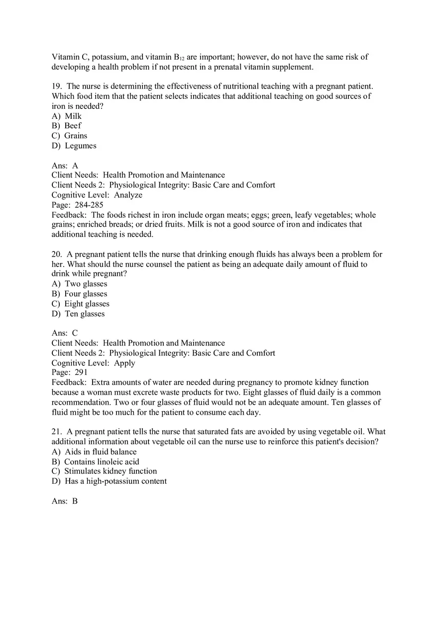The Nursing Role in Promoting Nutritional Health During Pregnancy Multiple Choice - Page 10
