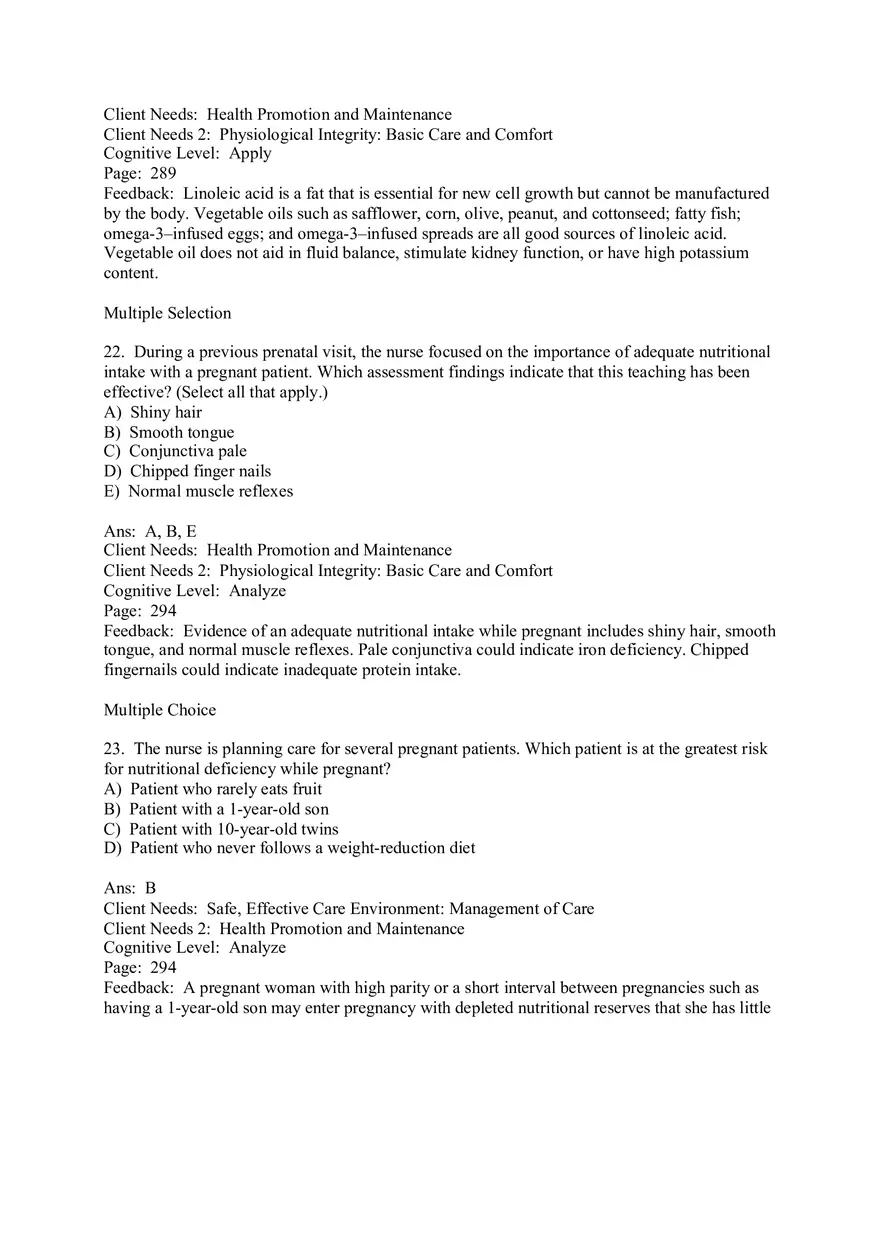 The Nursing Role in Promoting Nutritional Health During Pregnancy Multiple Choice - Page 11