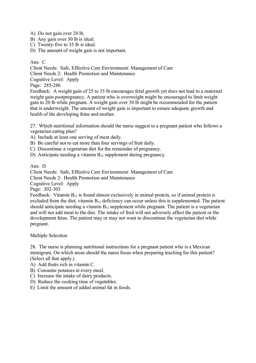 The Nursing Role in Promoting Nutritional Health During Pregnancy Multiple Choice - Page 13