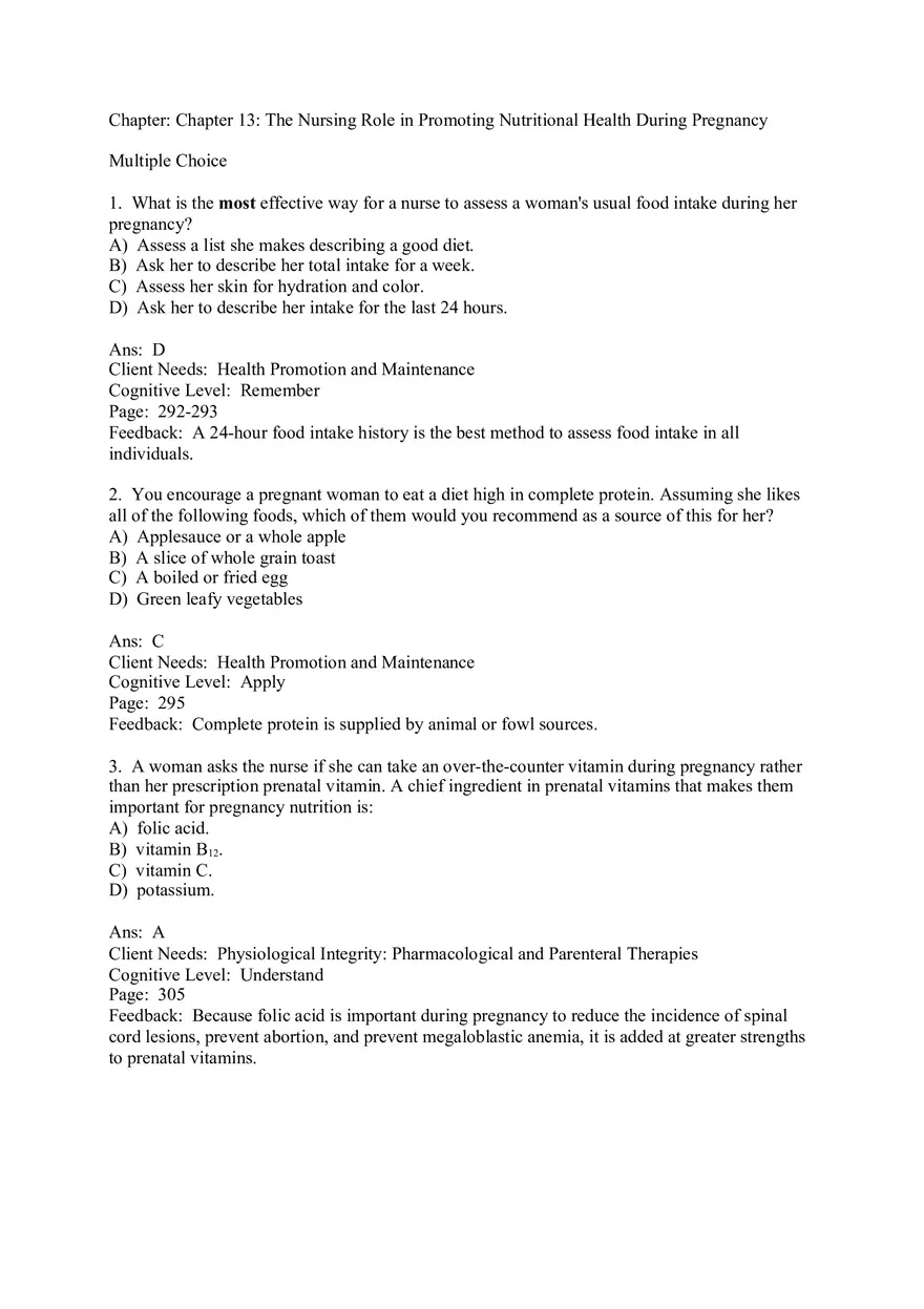 The Nursing Role in Promoting Nutritional Health During Pregnancy Multiple Choice - Page 1