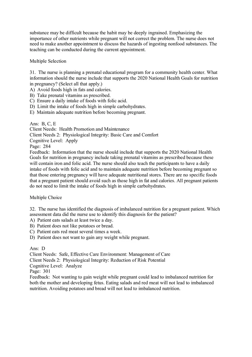 The Nursing Role in Promoting Nutritional Health During Pregnancy Multiple Choice - Page 4