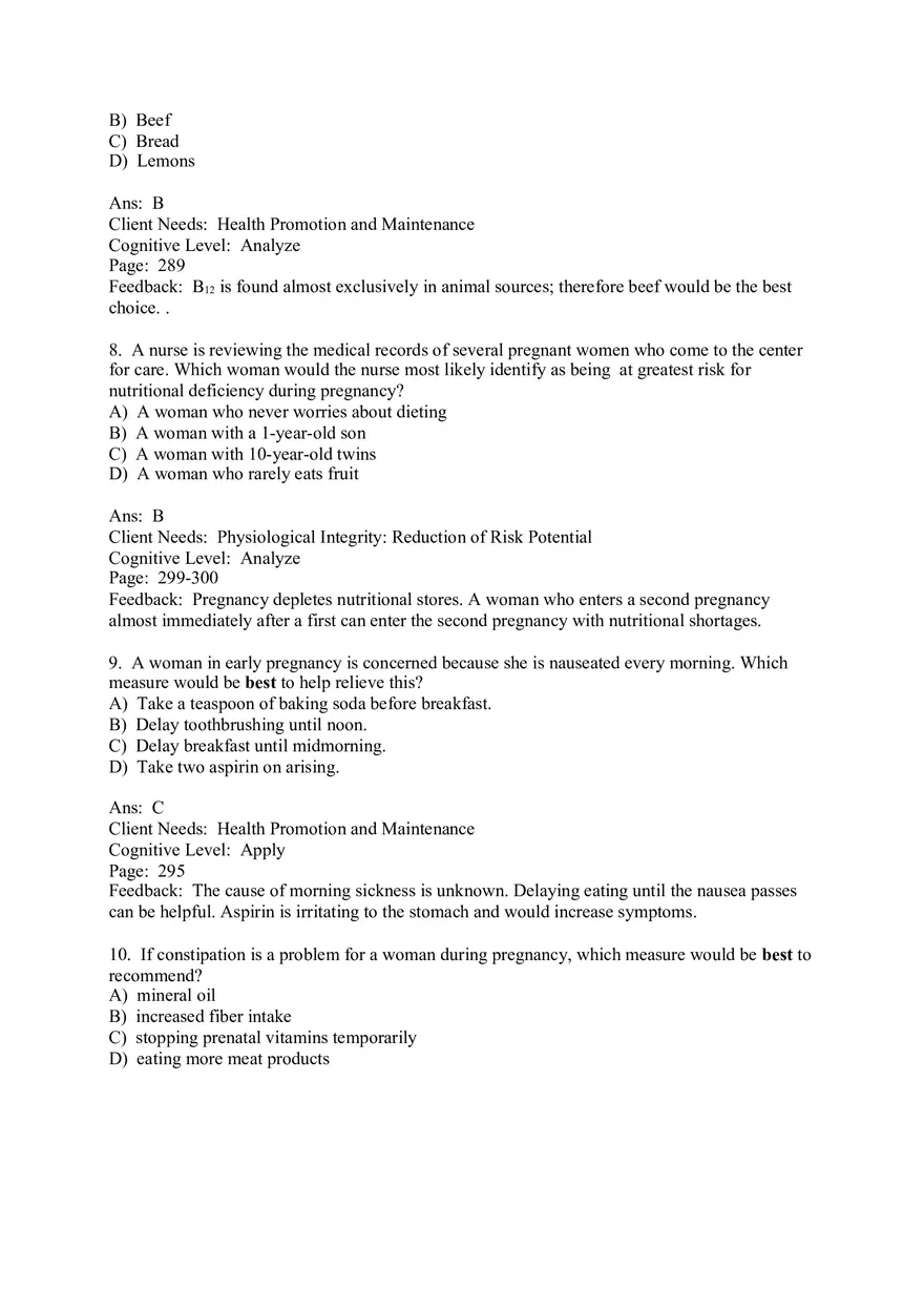 The Nursing Role in Promoting Nutritional Health During Pregnancy Multiple Choice - Page 6