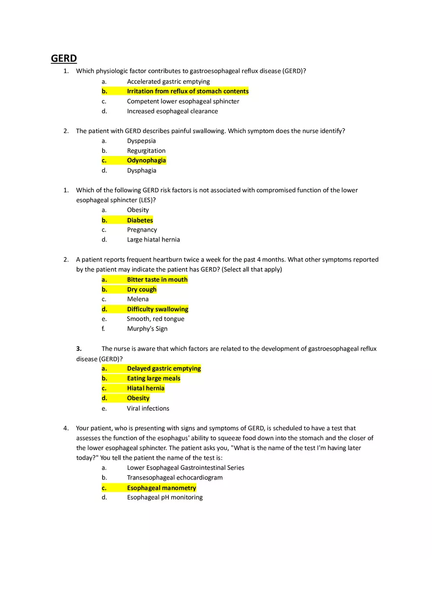 Med Surg Exam GERD - Page 1