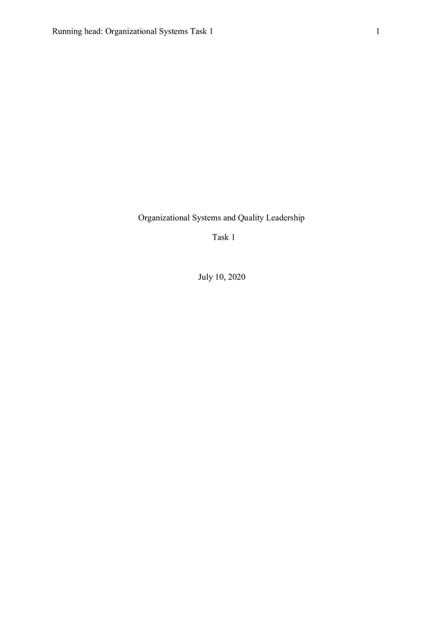 Organizational Systems and Quality Leadership - Page 1