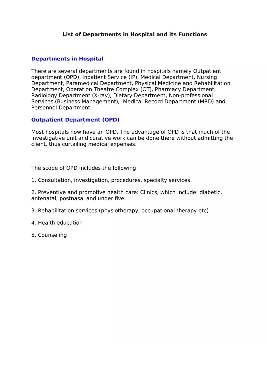 Hospital Departments List - Page 1